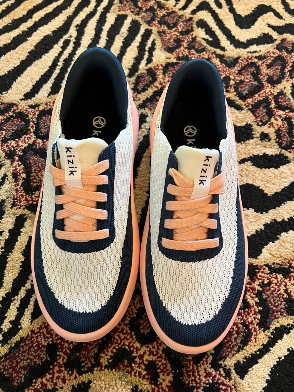 Kizik Women's Navy, White & Peach Slip-On Knit Sneakers